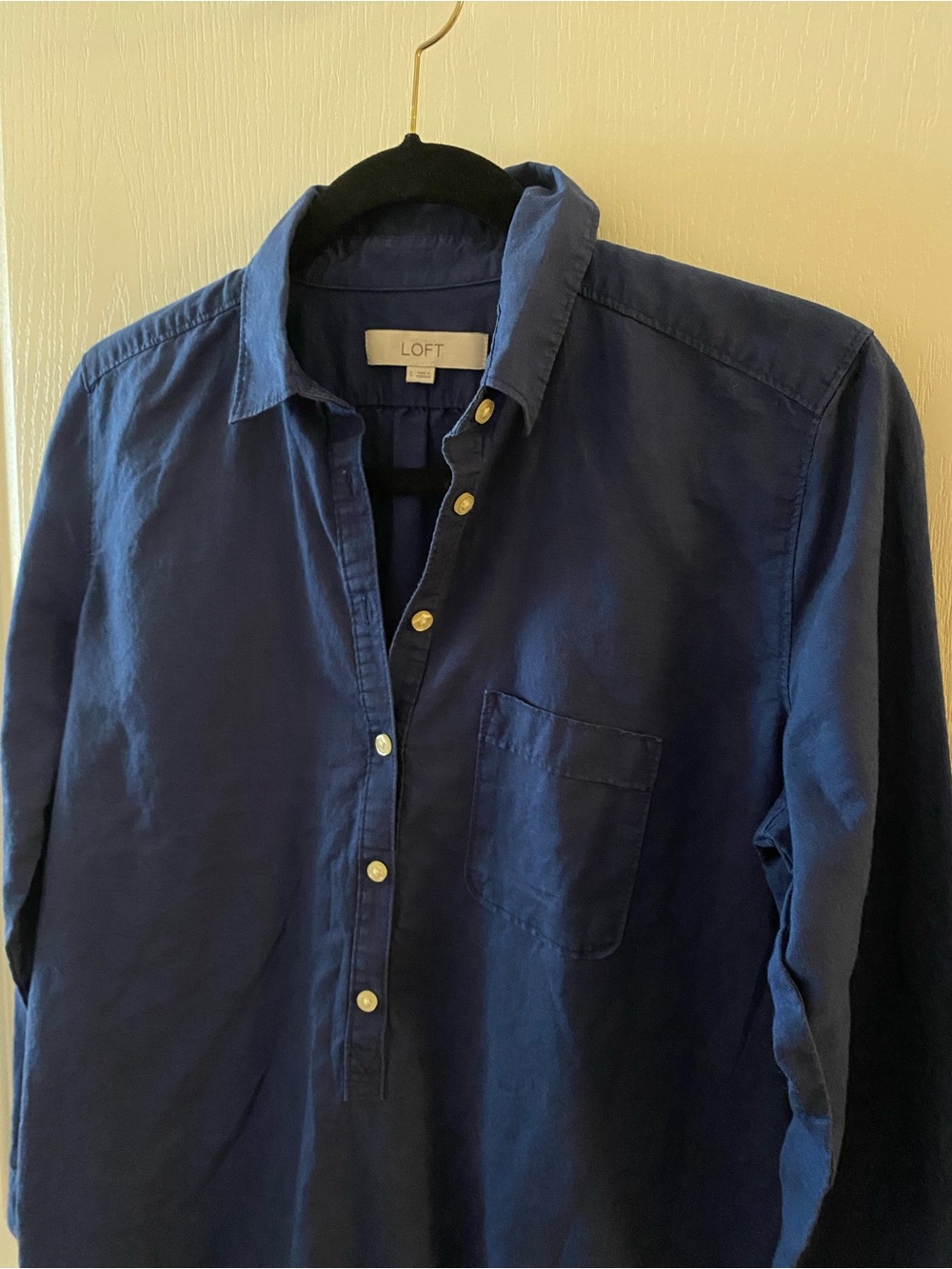 LOFT Cotton-Linen Blend 1/2 Button Down Collared Blouse in Blue - S - Picture 5 of 10